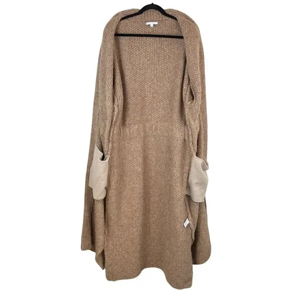 Lunya Chunky Knit Wool Open Belted Robe Deep Pockets Delicate Tan Size L/XL - Picture 7 of 12
